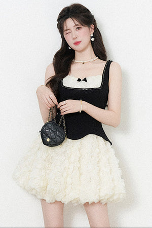 Patchwork Suspender Puffy A-Line Dress