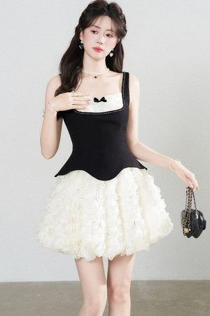 Patchwork Suspender Puffy A-Line Dress