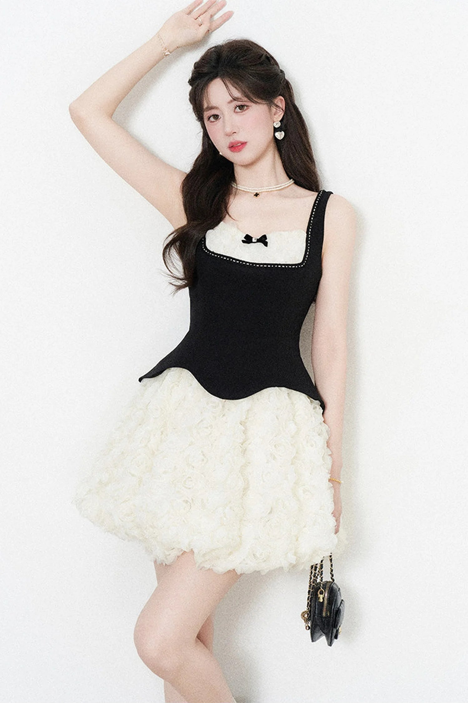 Patchwork Suspender Puffy A-Line Dress