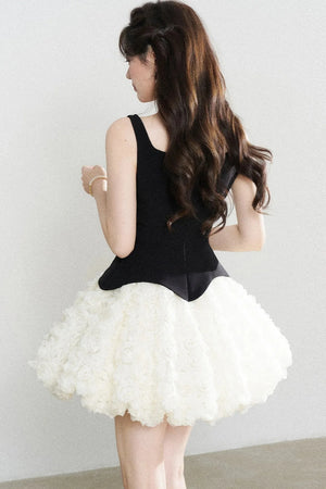 Patchwork Suspender Puffy A-Line Dress
