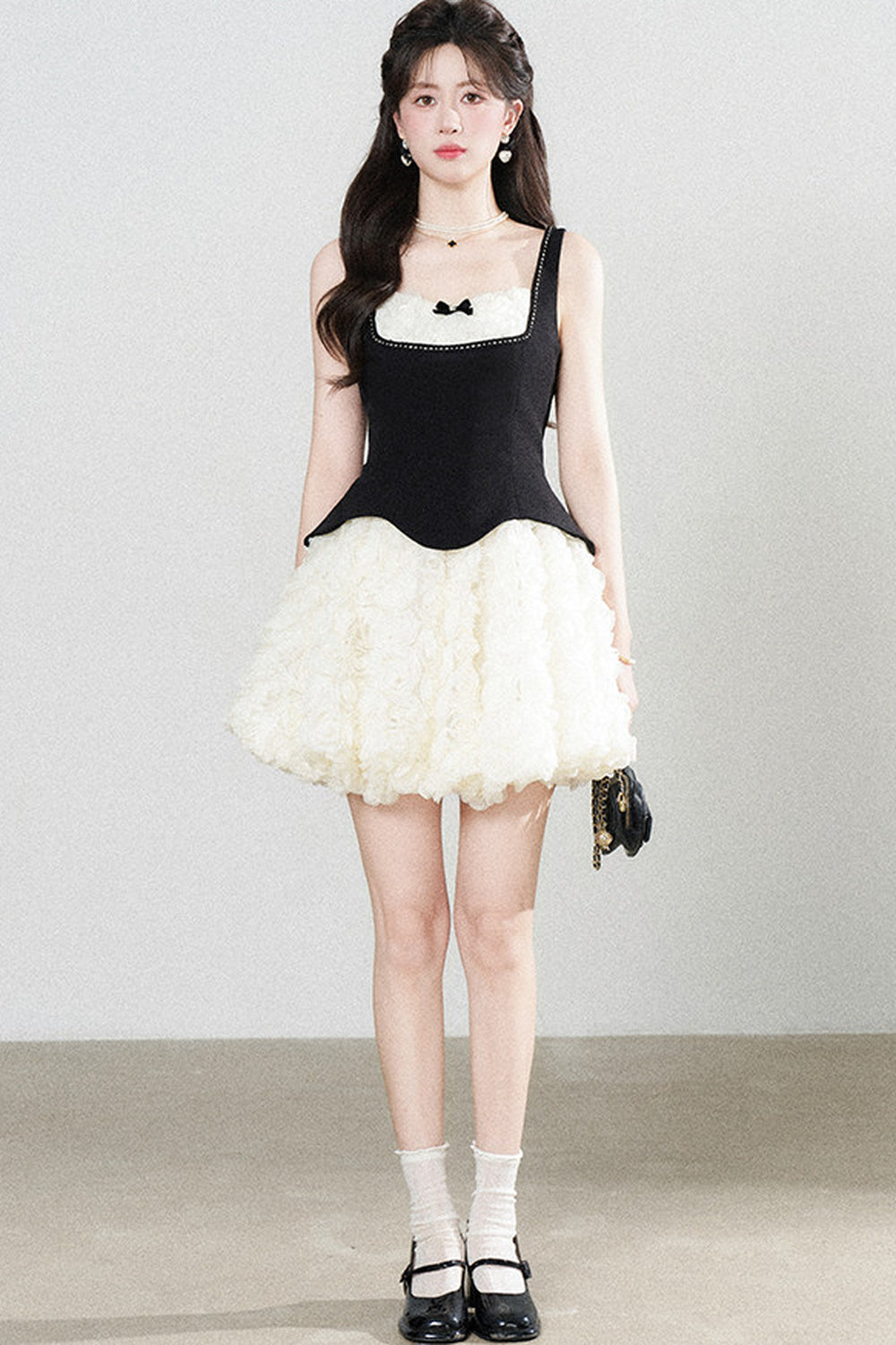 Patchwork Suspender Puffy A-Line Dress