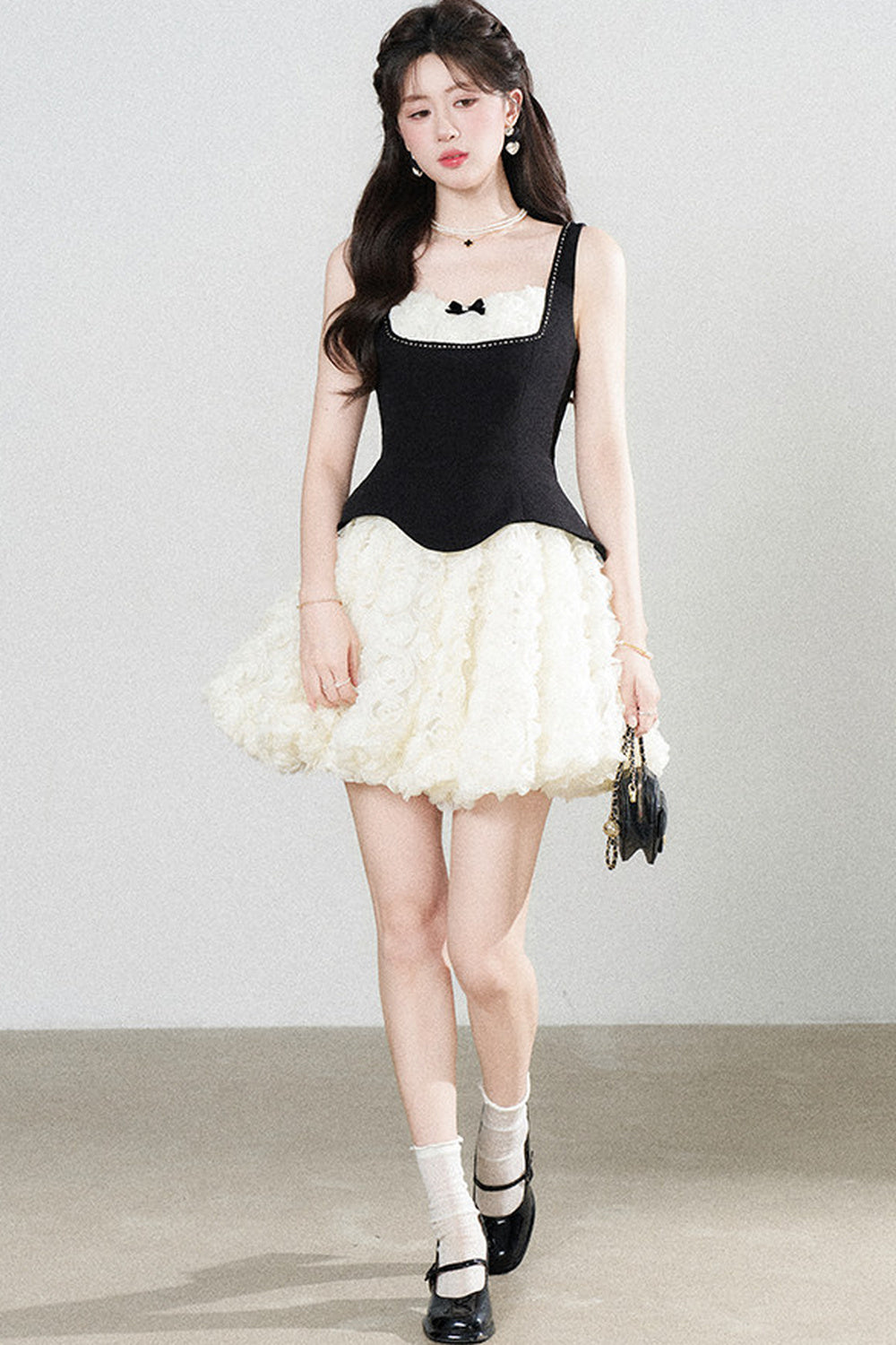 Patchwork Suspender Puffy A-Line Dress