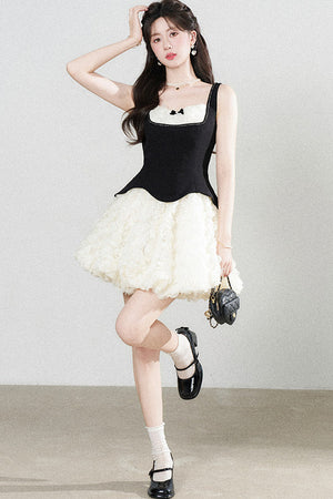 Patchwork Suspender Puffy A-Line Dress