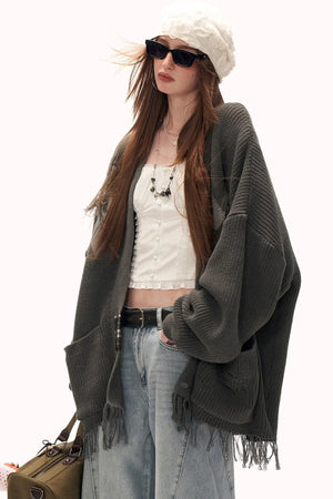 Patchwork Tassel Knit Sweater Jacket