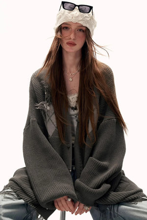 Patchwork Tassel Knit Sweater Jacket