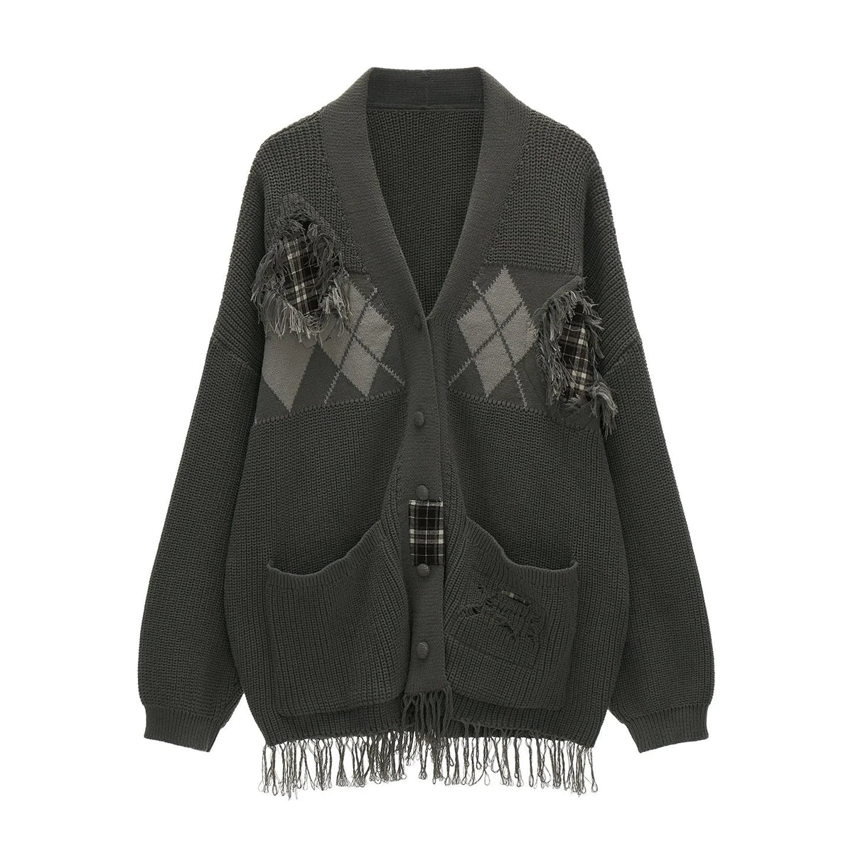 Patchwork Tassel Knit Sweater Jacket