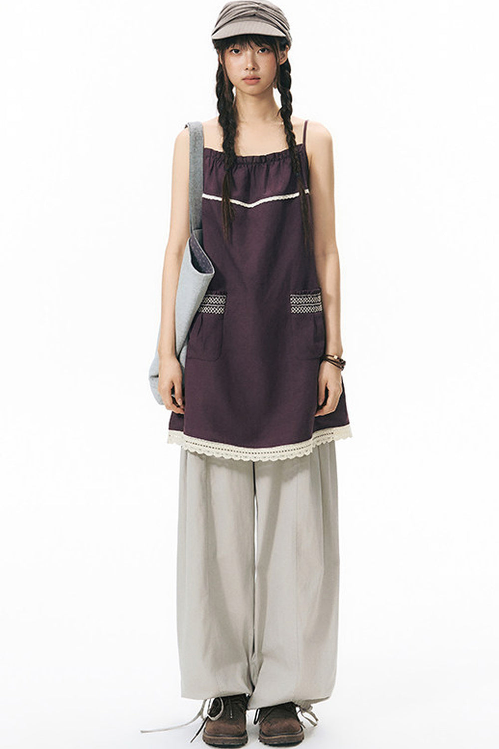 Patchwork Waistband Pocket Wide-Leg Cargo Pants