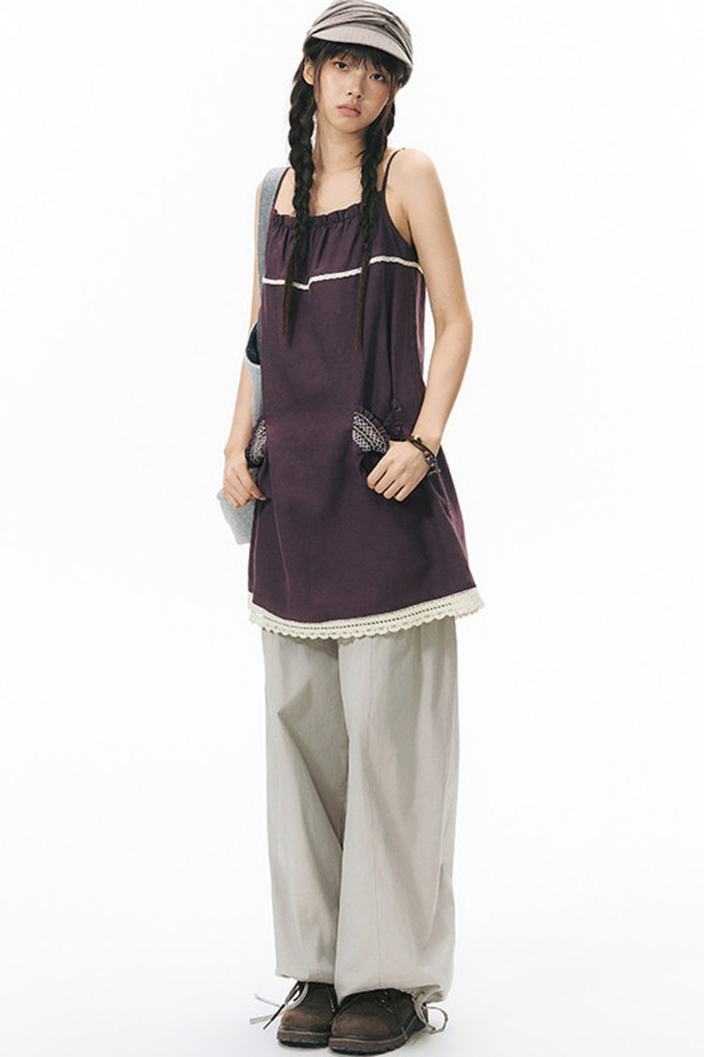 Patchwork Waistband Pocket Wide-Leg Cargo Pants