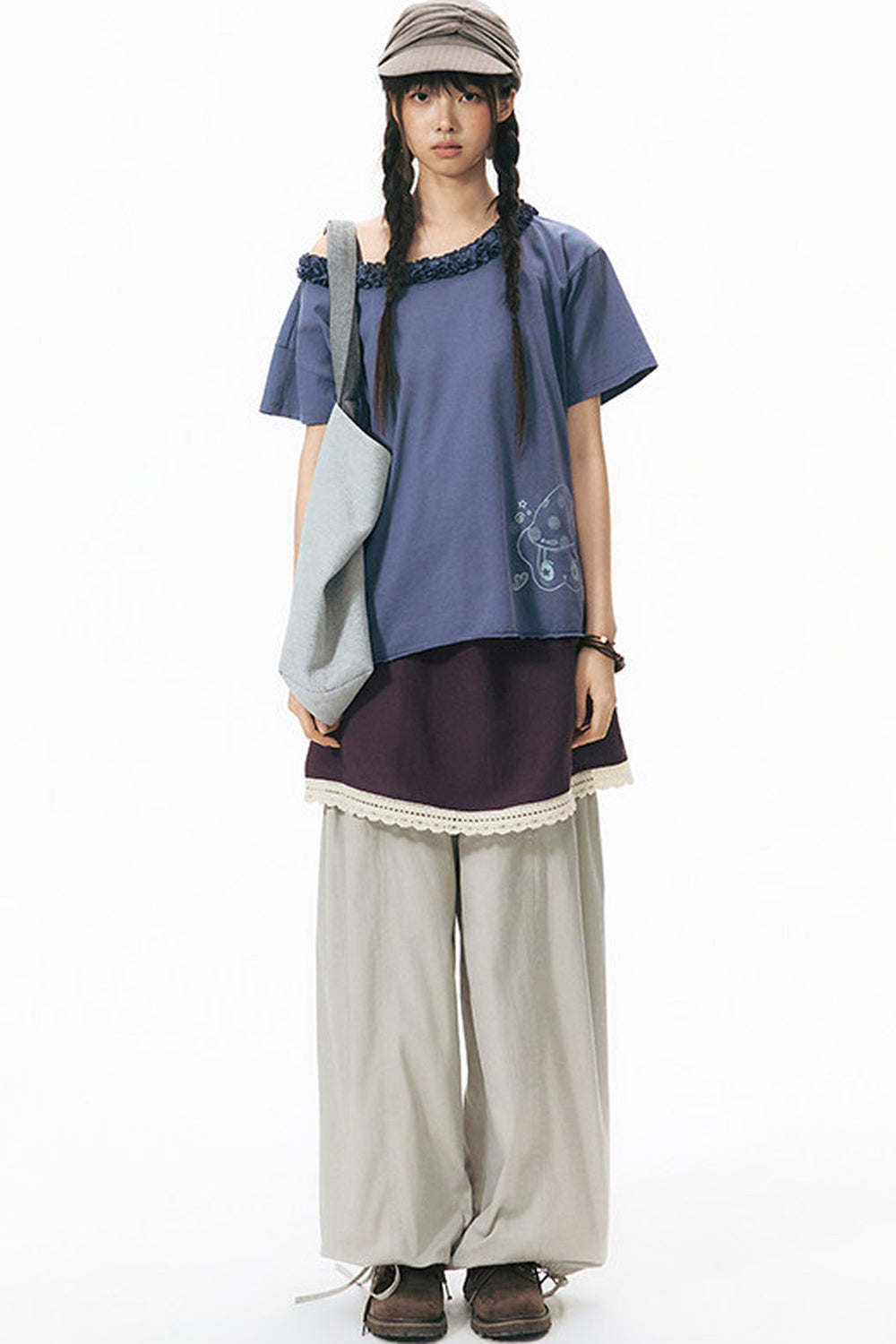 Patchwork Waistband Pocket Wide-Leg Cargo Pants