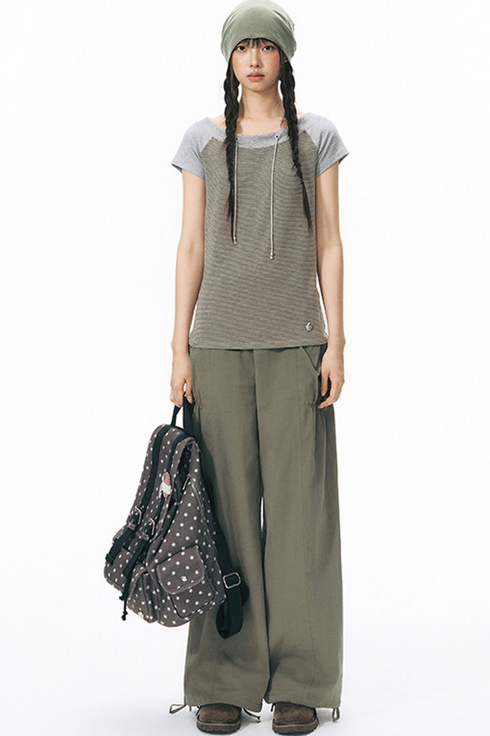 Patchwork Waistband Pocket Wide-Leg Cargo Pants