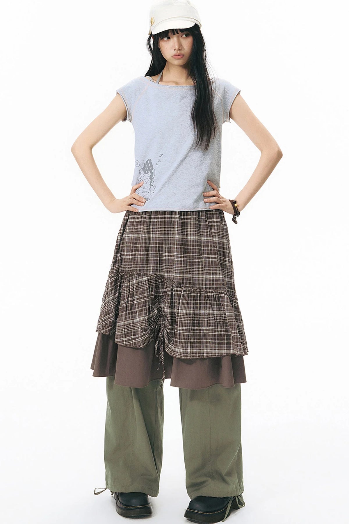Patchwork Waistband Pocket Wide-Leg Cargo Pants