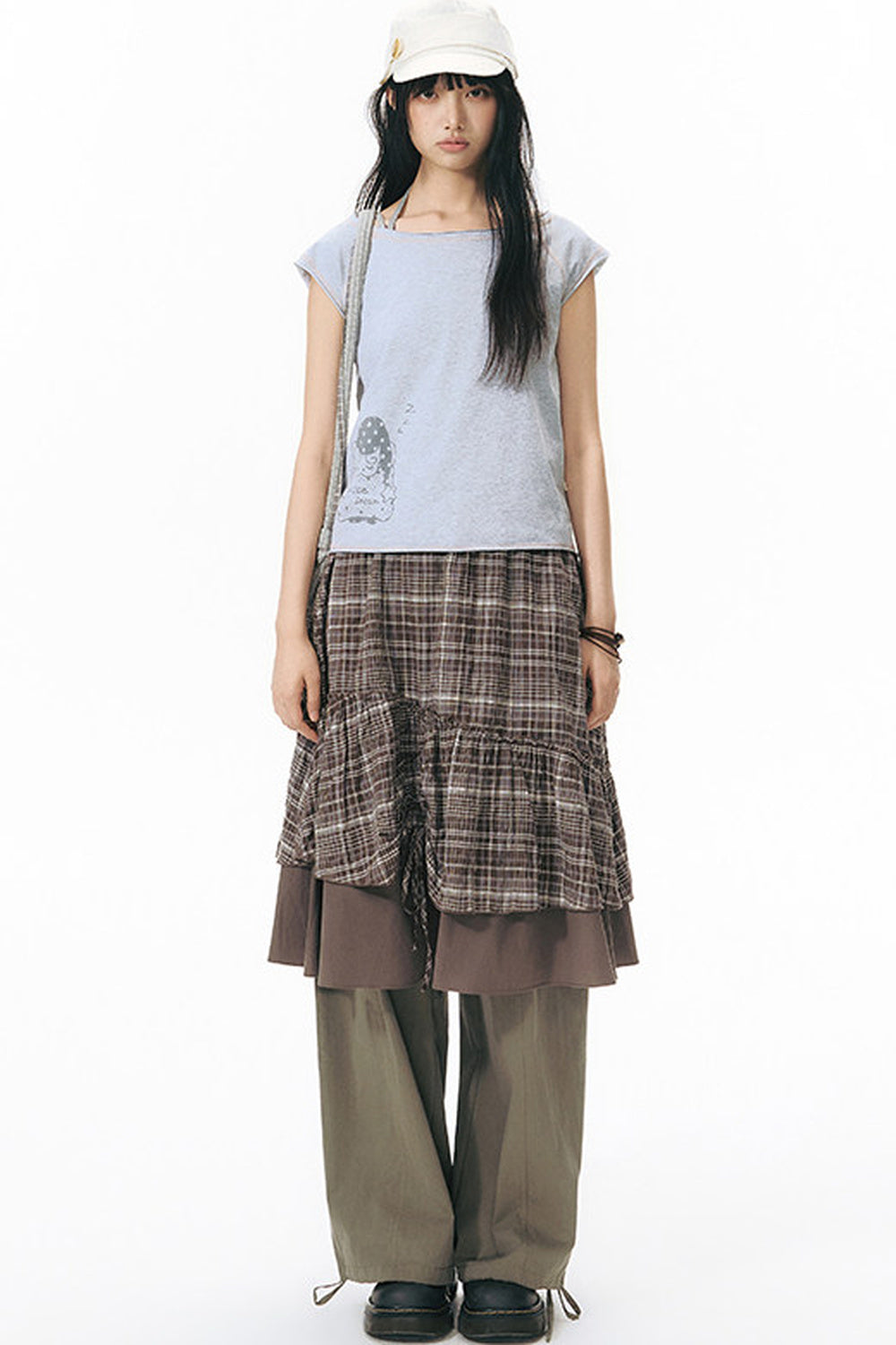 Patchwork Waistband Pocket Wide-Leg Cargo Pants