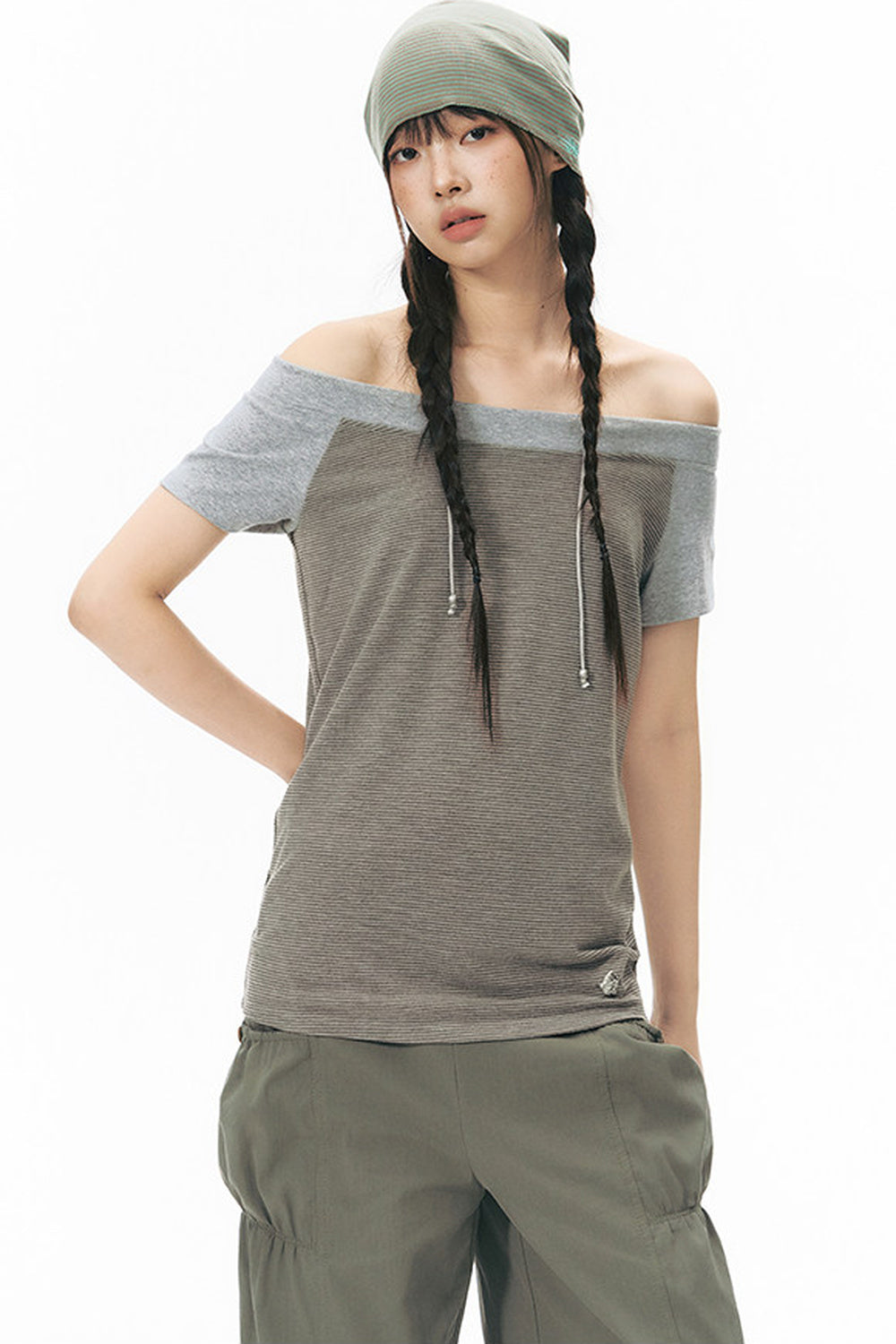 Patchwork Waistband Pocket Wide-Leg Cargo Pants