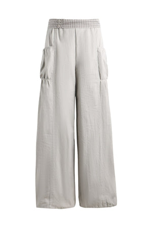 Patchwork Waistband Pocket Wide-Leg Cargo Pants
