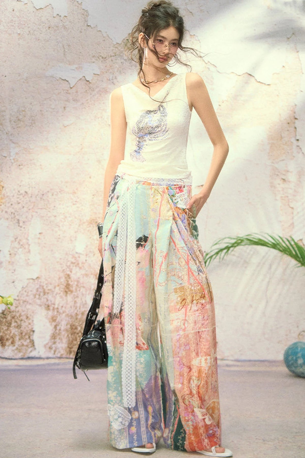 Patchwork Wide Leg Pants