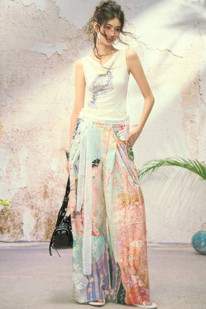Patchwork Wide Leg Pants