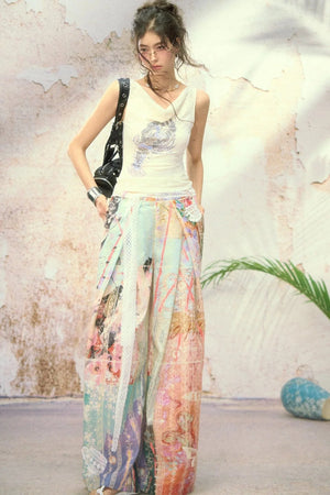 Patchwork Wide Leg Pants