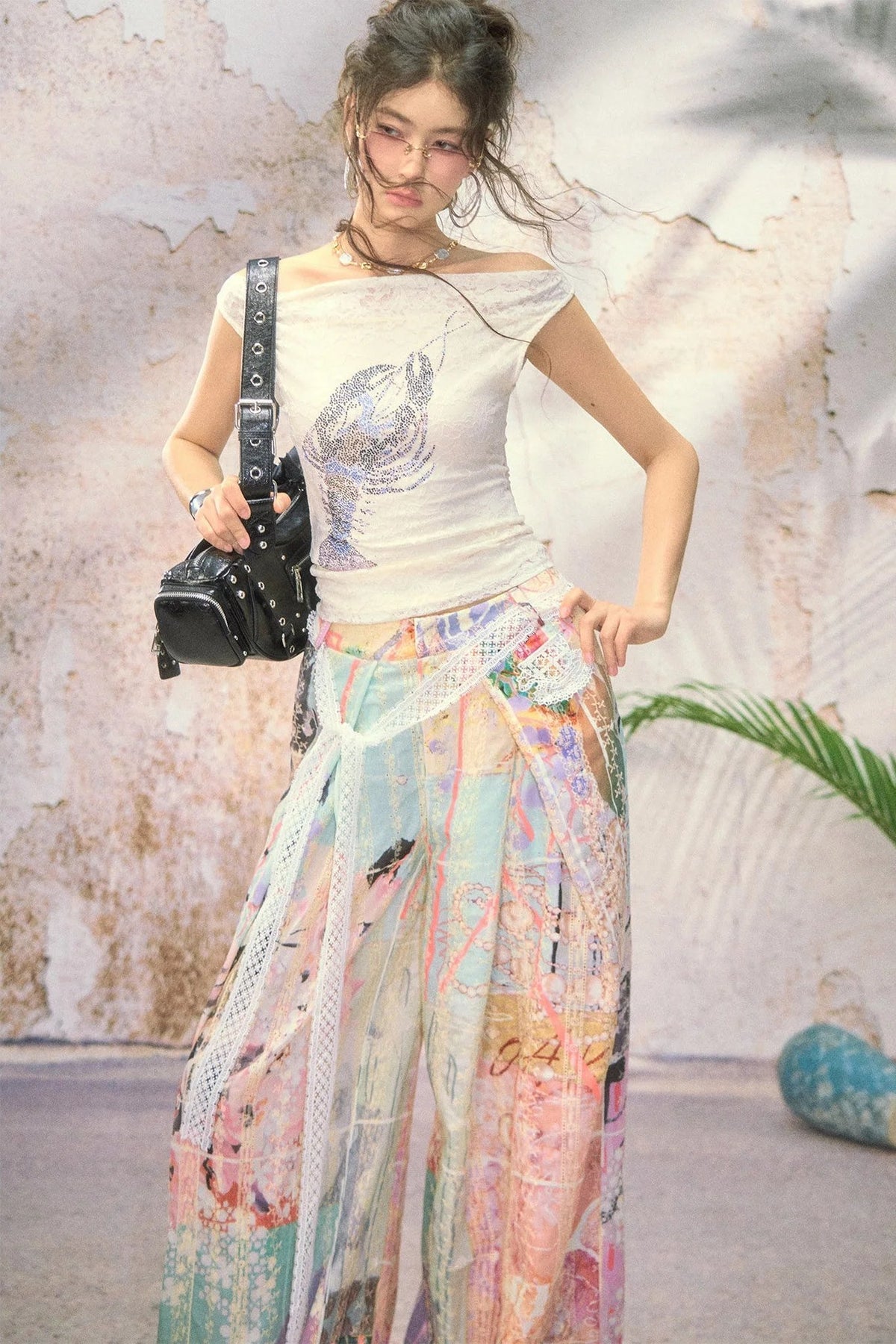 Patchwork Wide Leg Pants