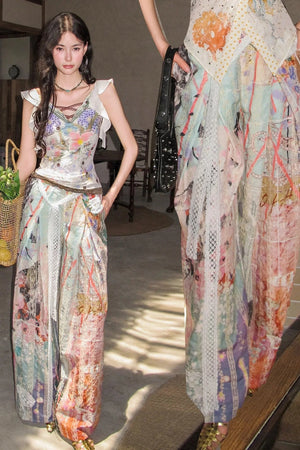 Patchwork Wide Leg Pants