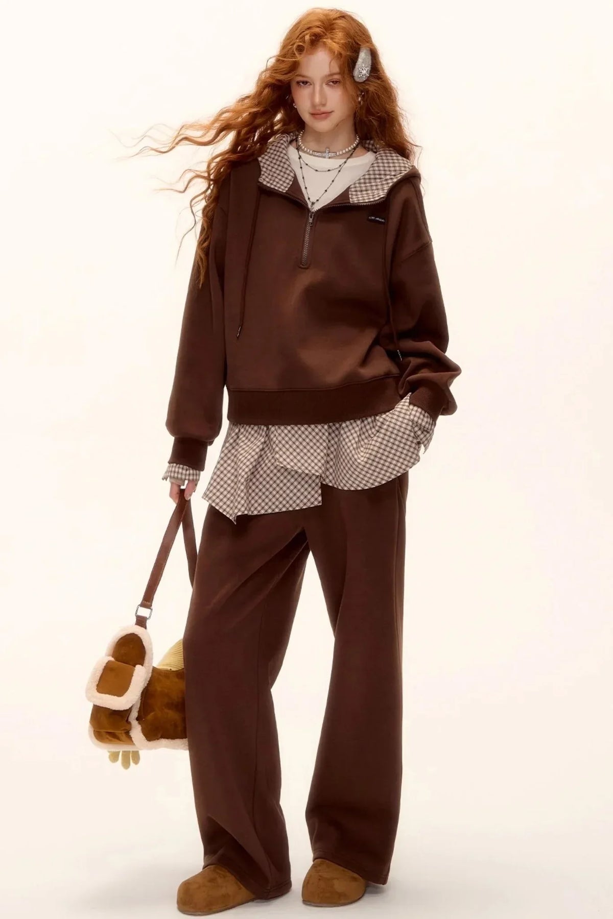 Patterned Patchwork Hooded Sweatshirt Set-Up