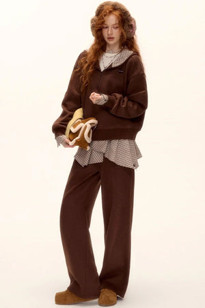 Patterned Patchwork Hooded Sweatshirt Set-Up