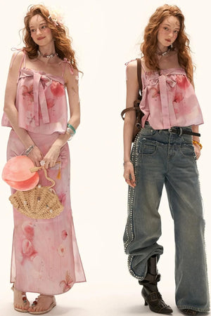Peach Bow Tube Top Set-Up