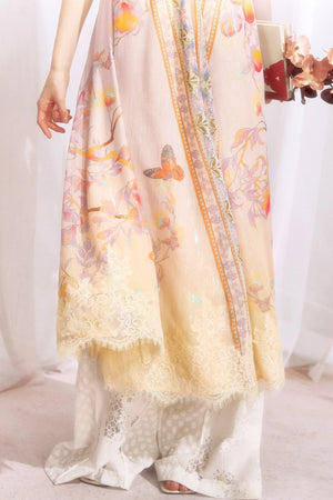Peach Branch Print Chiffon Maxi Dress