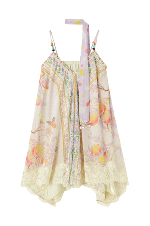 Peach Branch Print Chiffon Maxi Dress