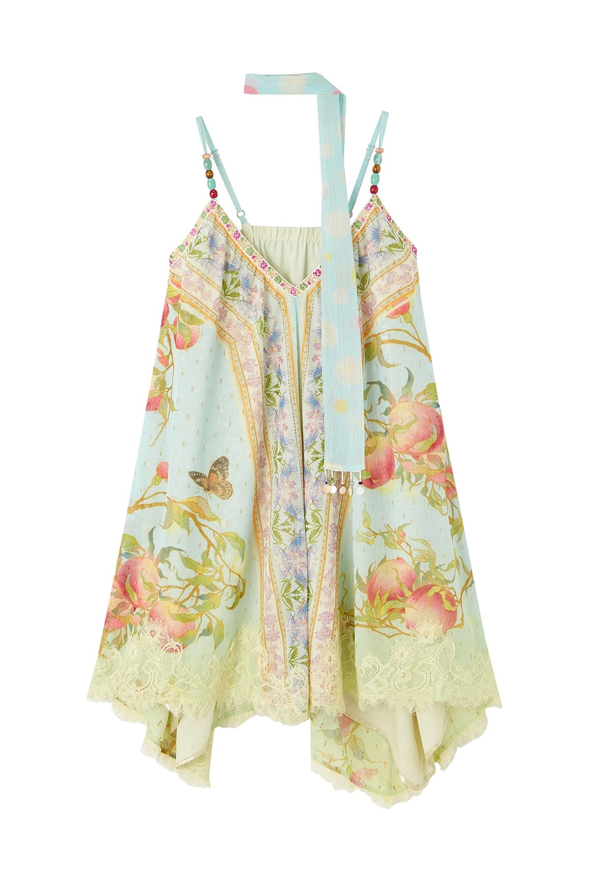 Peach Branch Print Chiffon Maxi Dress