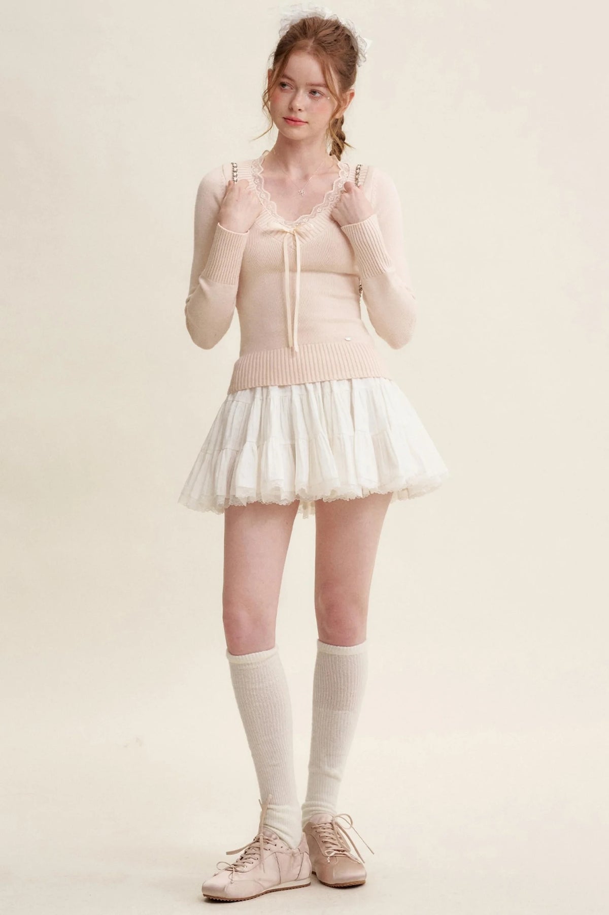 Peach Lace Sweater Tops