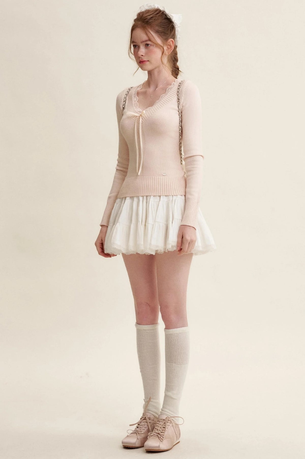 Peach Lace Sweater Tops