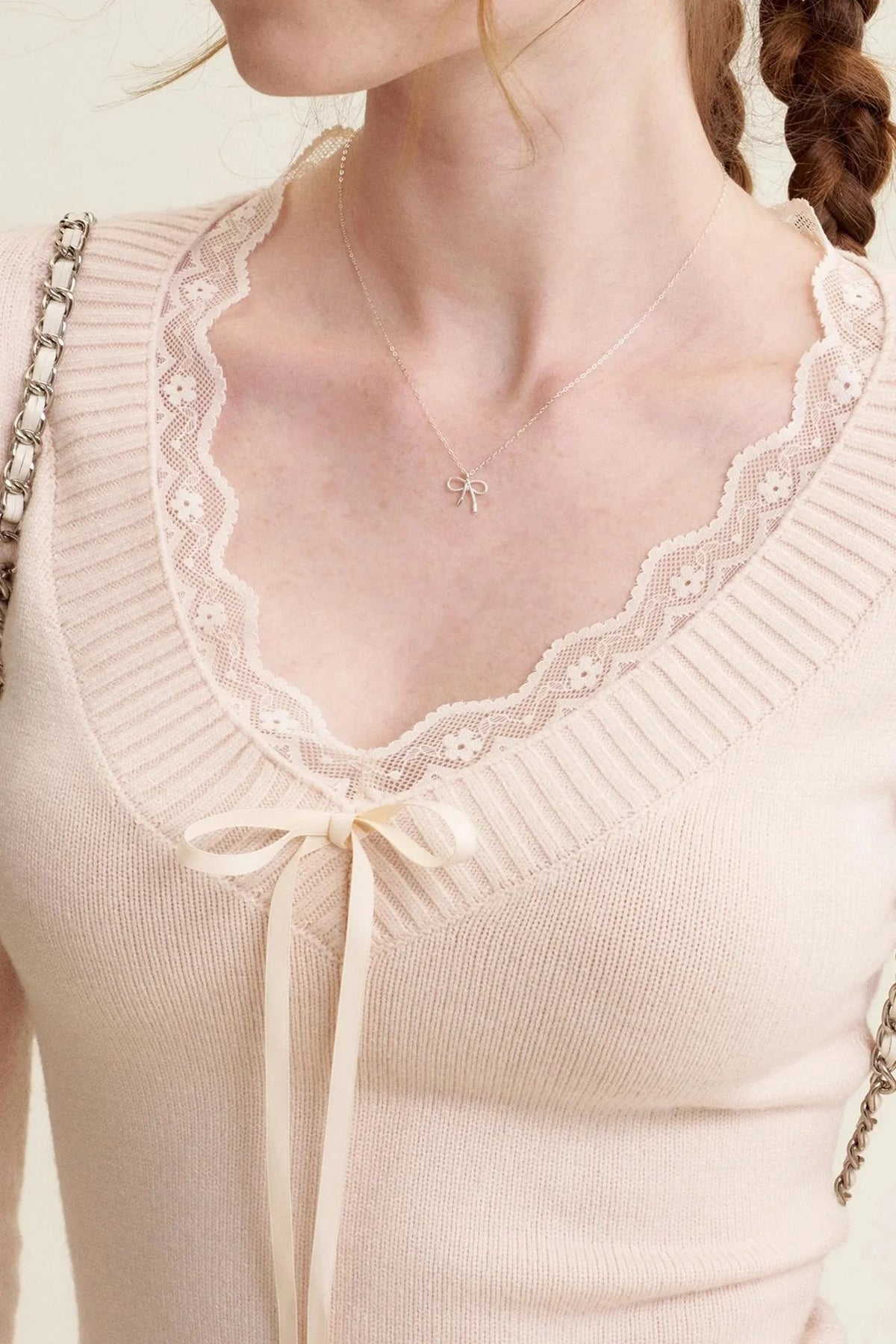 Peach Lace Sweater Tops