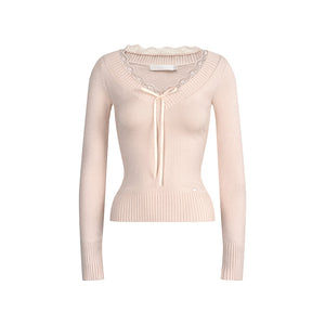 Peach Lace Sweater Tops