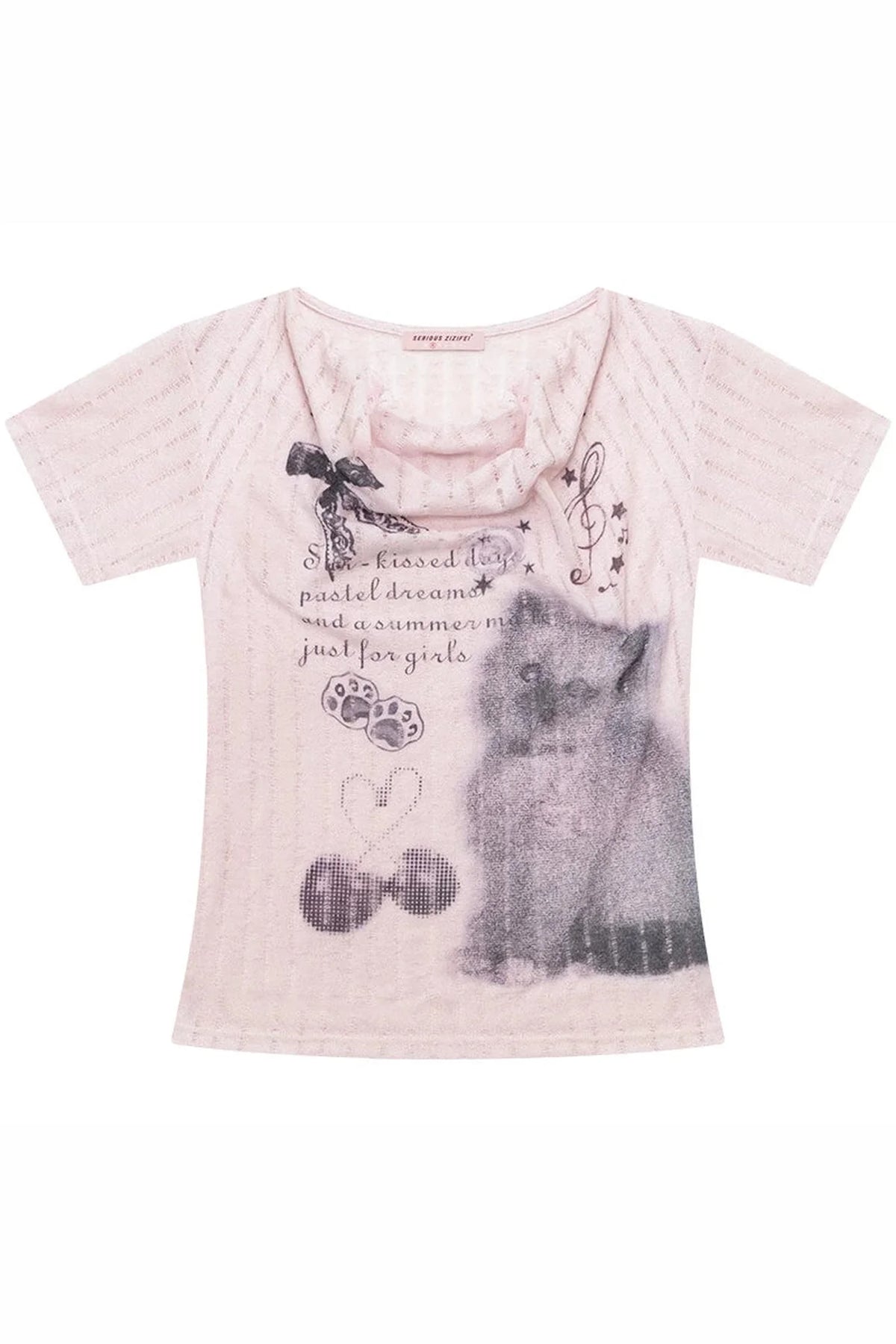 Peach Pink Cat Print T-Shirt