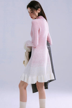 Peach-Pink Gradient Wool Dress