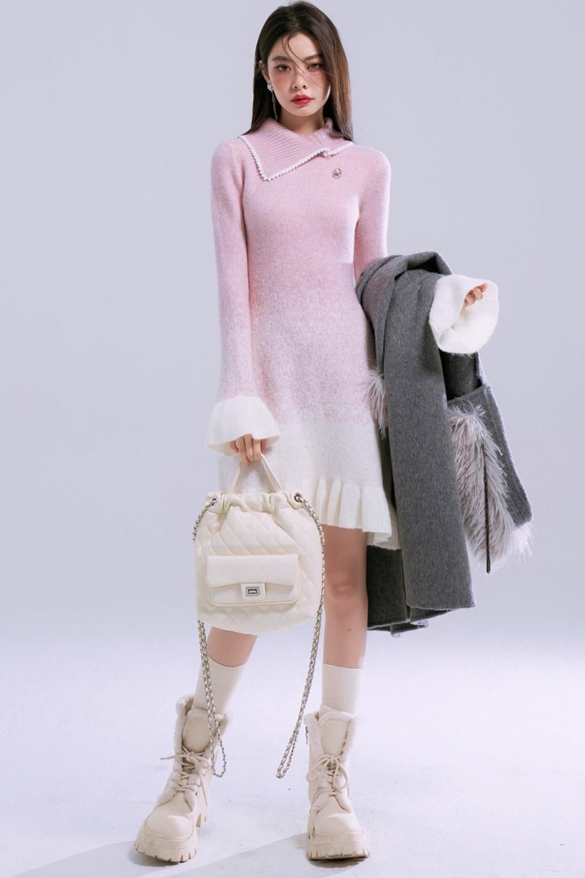 Peach-Pink Gradient Wool Dress