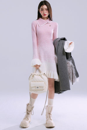 Peach-Pink Gradient Wool Dress