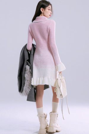 Peach-Pink Gradient Wool Dress