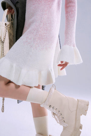 Peach-Pink Gradient Wool Dress