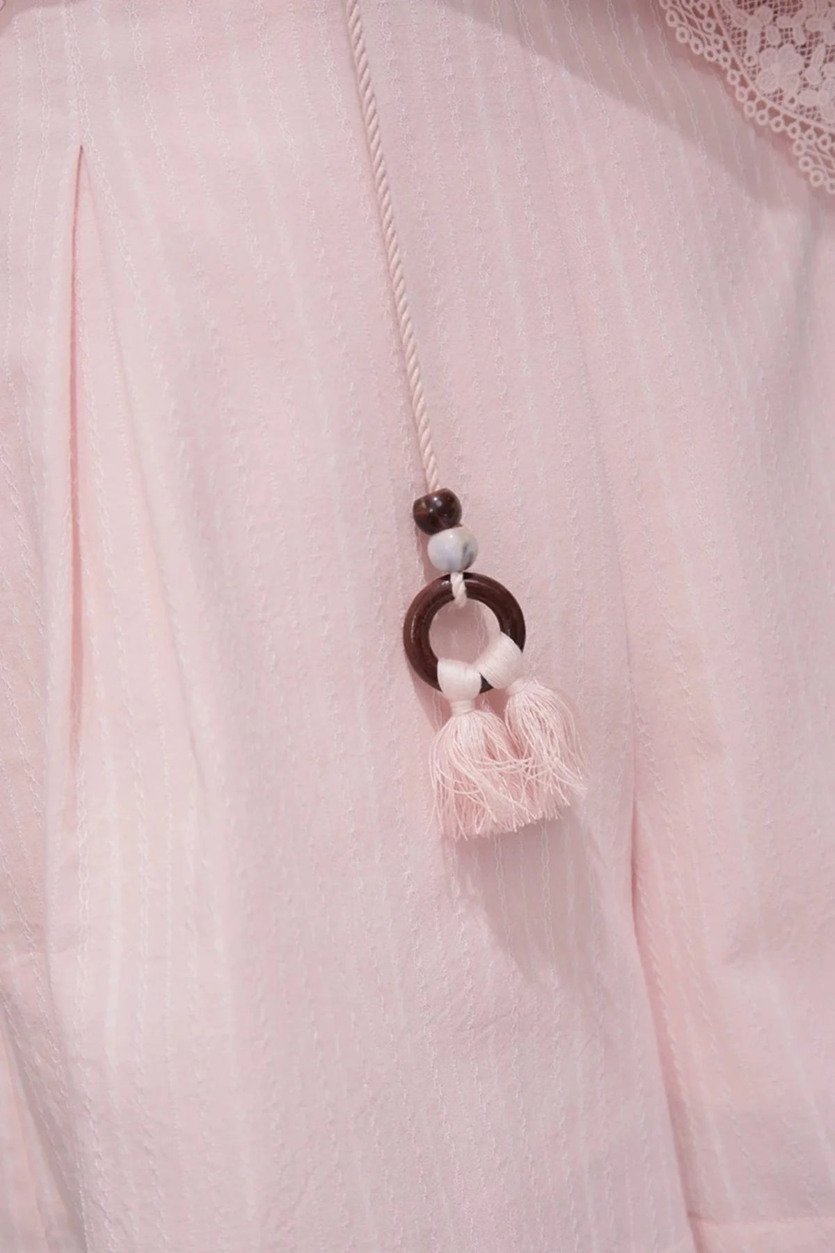 Peach Pink Striped Blouse Set-Up