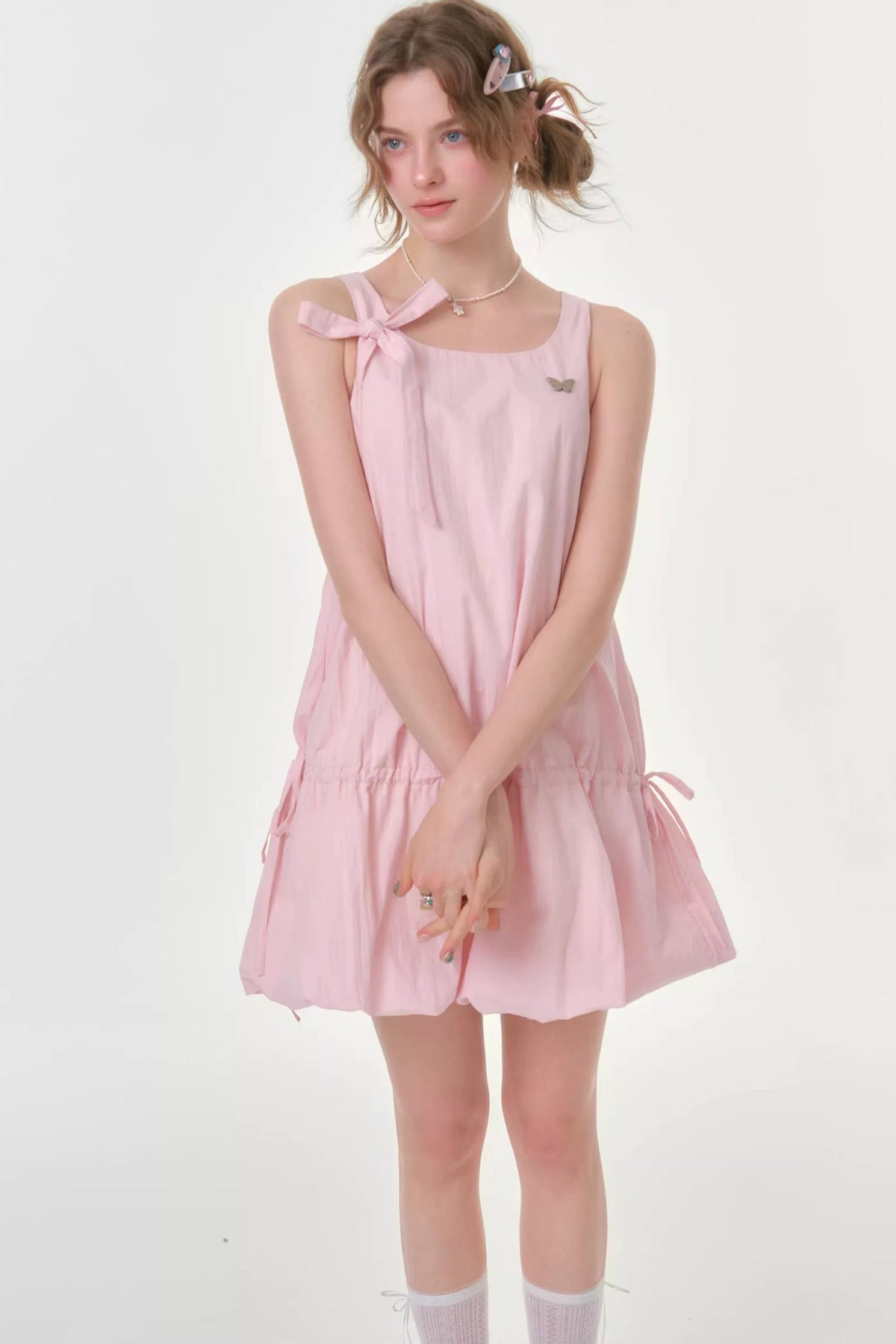 Peach Soda Lace-Up Camisole Dress