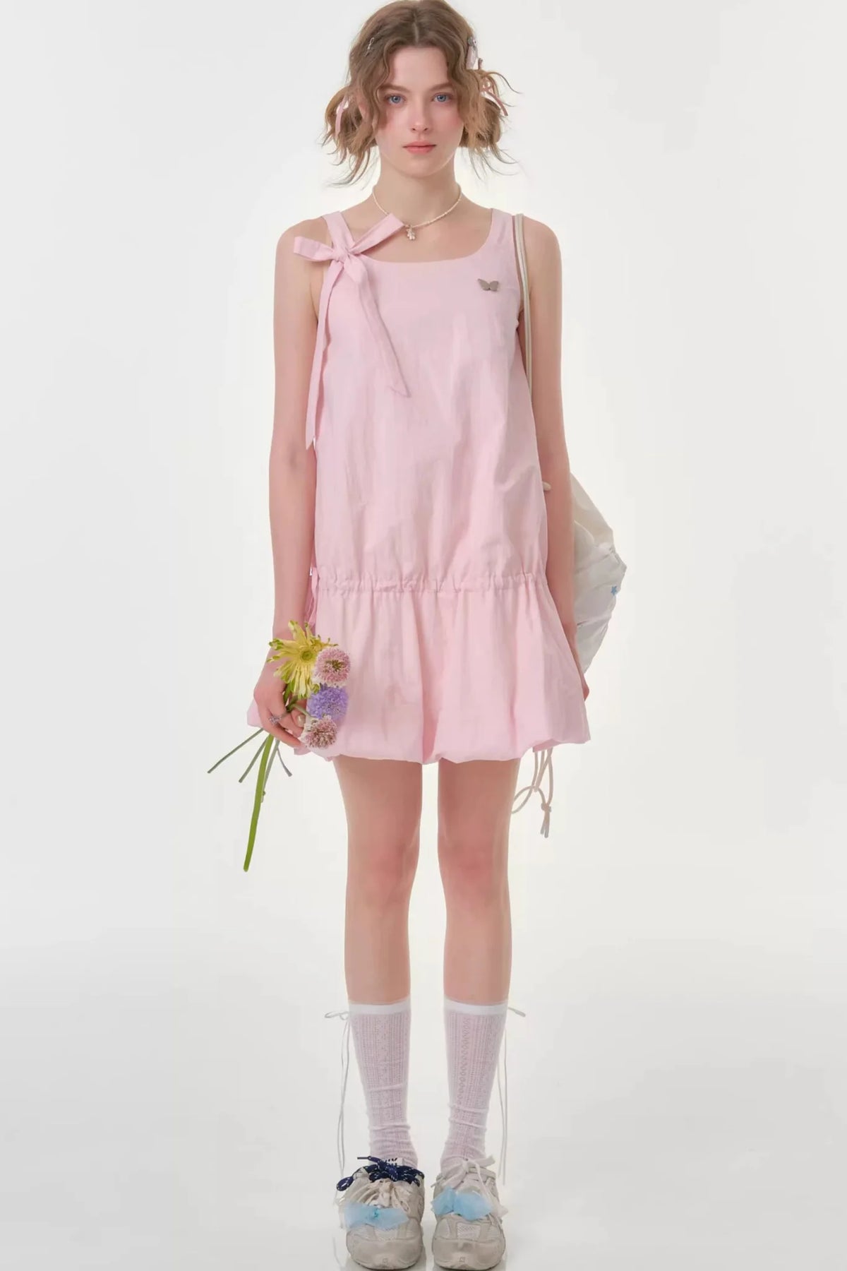 Peach Soda Lace-Up Camisole Dress
