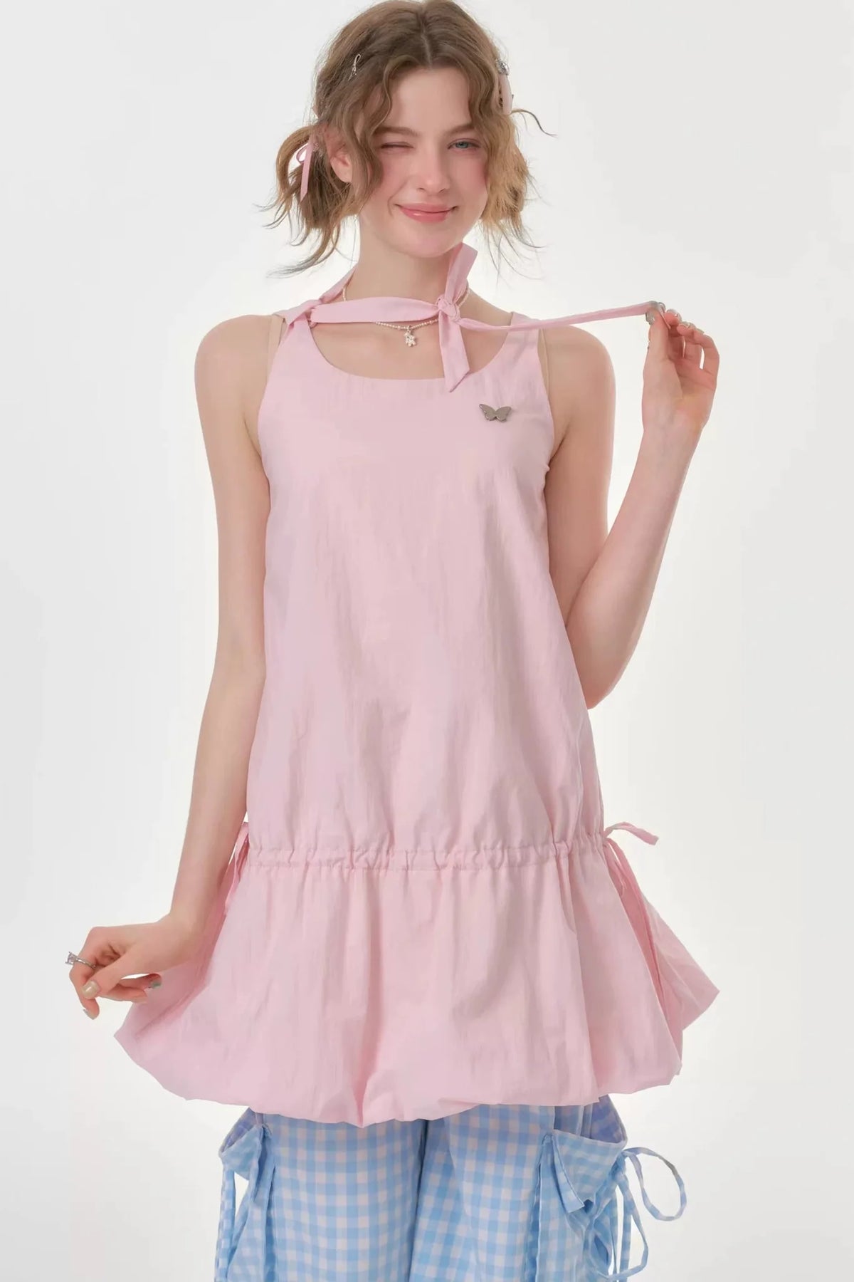 Peach Soda Lace-Up Camisole Dress