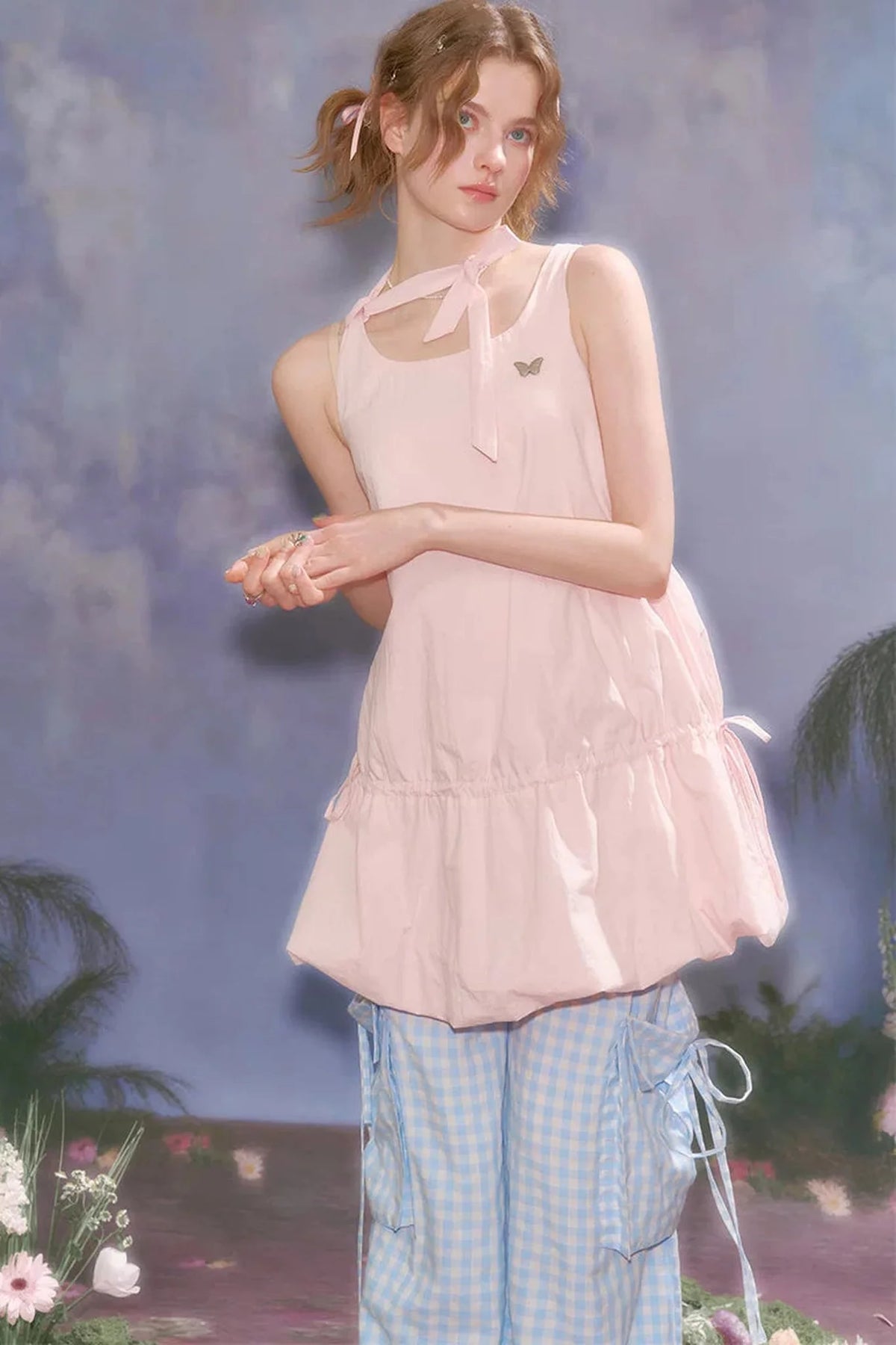Peach Soda Lace-Up Camisole Dress
