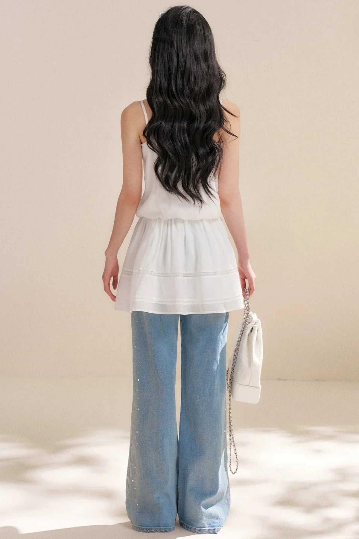 Pearl-Embellished Bow Jeans