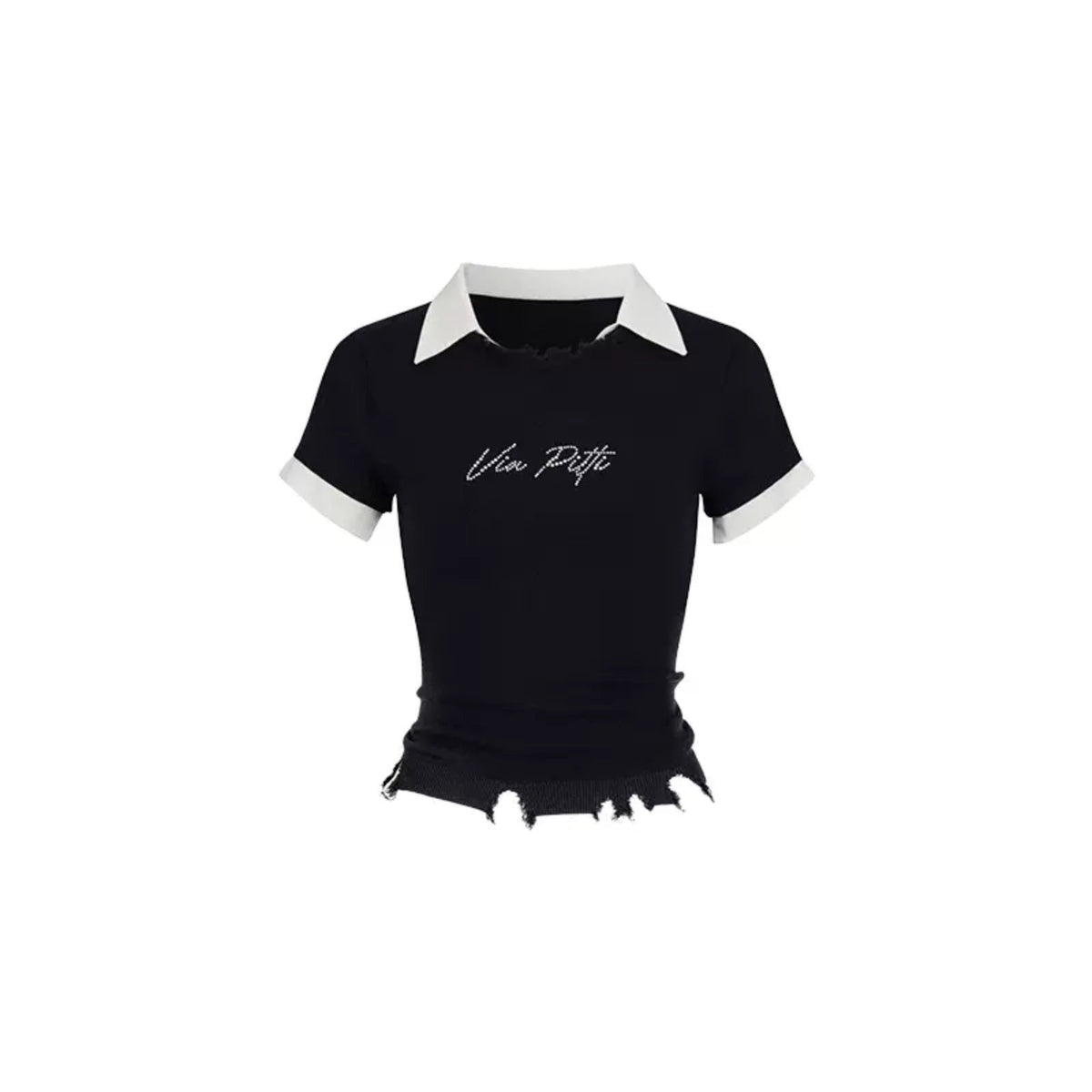 Pearl Letter Design Patchwork Knit Top