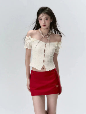 Pearl Mesh One-Shoulder Shirt