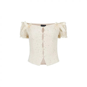 Pearl Mesh One-Shoulder Shirt