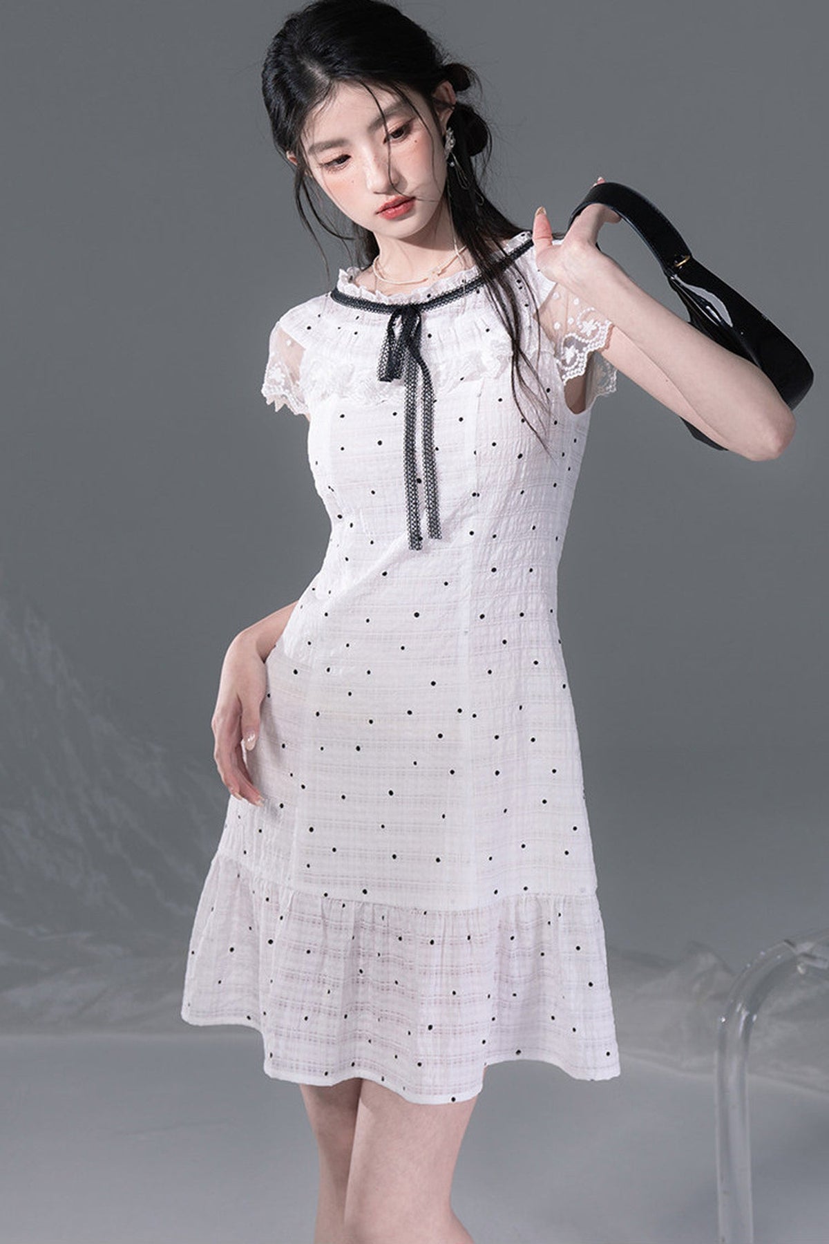 Pearl Polka Dot Chiffon Dress Set-Up
