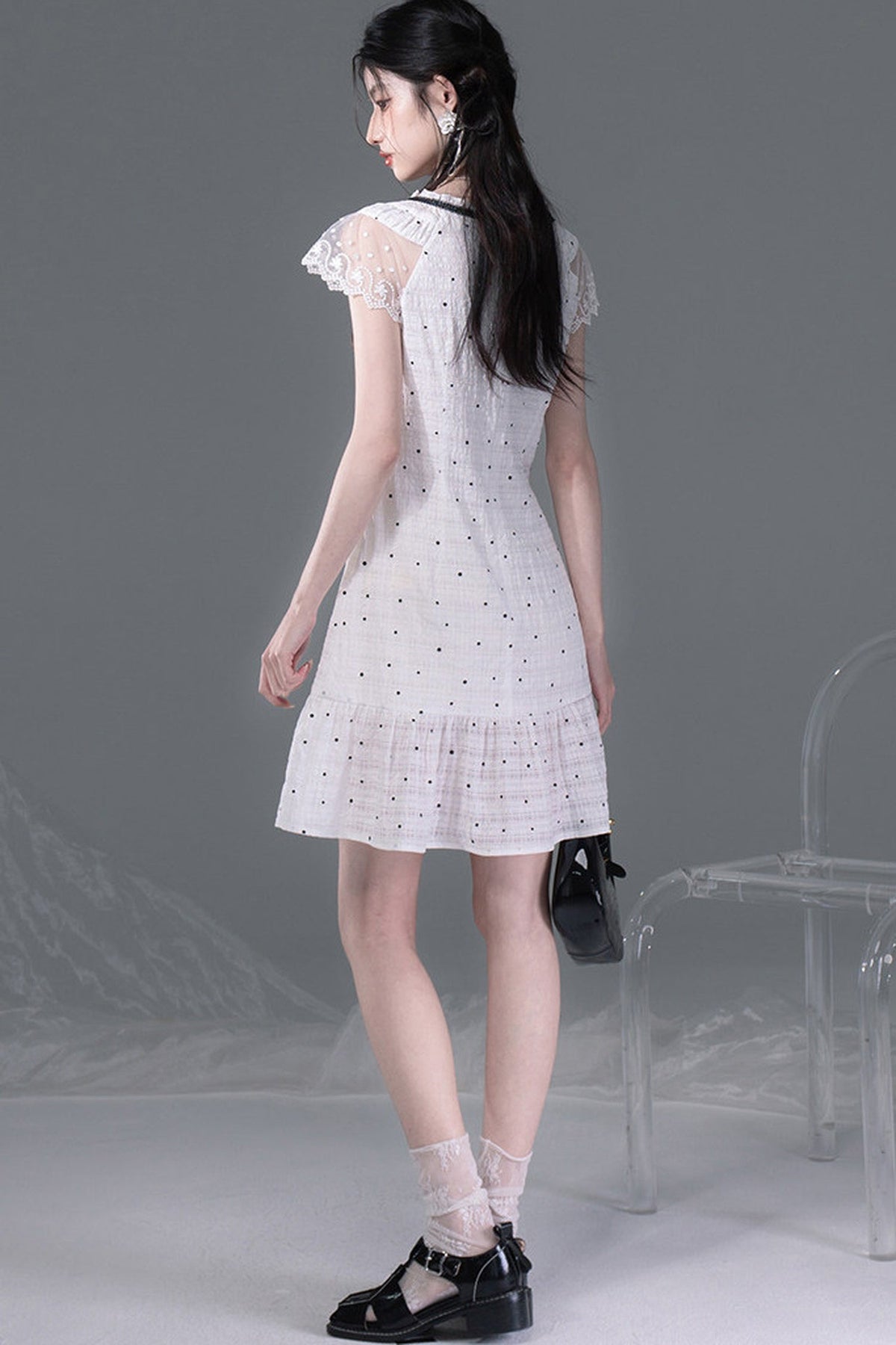 Pearl Polka Dot Chiffon Dress Set-Up